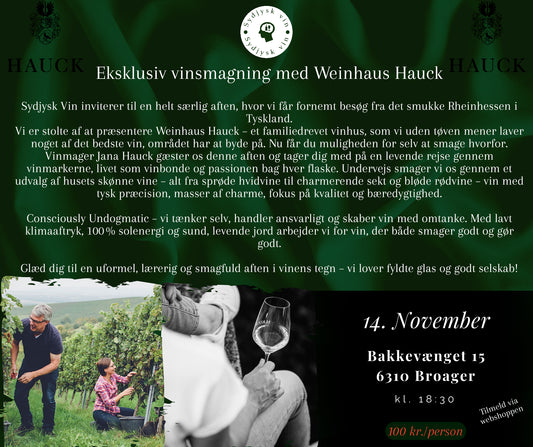 Vinsmagning & foredrag Weinhaus Hauck - Besøg fra Bermersheim vor der Höhe Rheinhessen *14/11/2025* - Sydjysk vin - Smagning