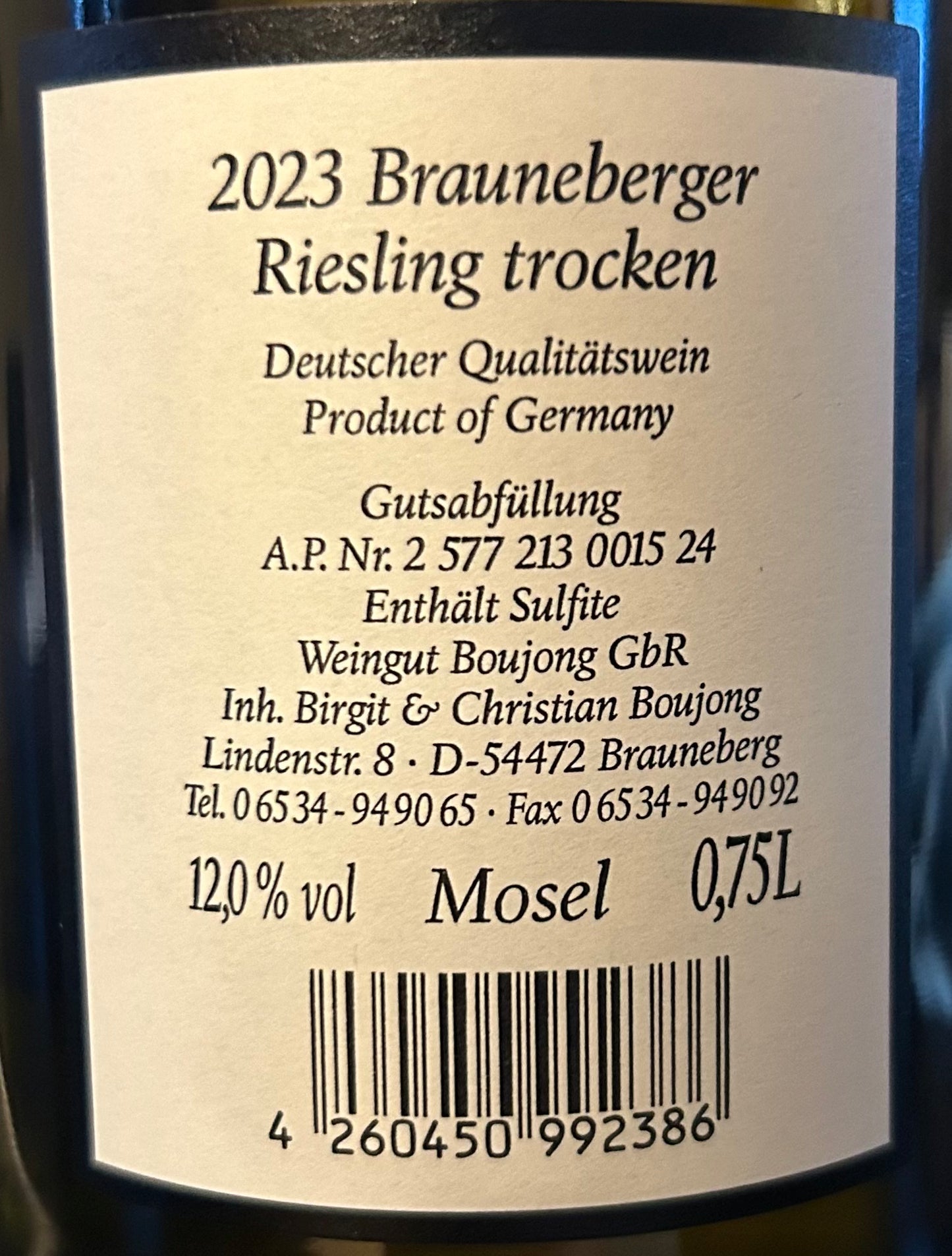 Weingut Boujong Family First CBAF Riesling "Trocken" 2023 – Mosel, Tyskland