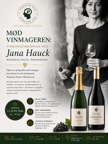 Mød vinmageren: Vinbondesmagning med Jana Hauck – Weinhaus Hauck, Rheinhessen | 13. juni